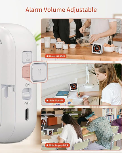 Digital Visual Timer - Max 11H 59M Rechargeable Countdown Timer with VA Display, Clear Digits, Adjustable Volume and Brightness, Magnetic Digital Timer for Kitchen, Classroom, Office (White)