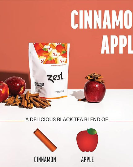 Zest 150mg High Caffeine Energy Loose Leaf Blend - Cinnamon Apple Black Tea - 4 Oz - All Natural Strong Flavored Healthy Coffee Alternative Highly Caffeinated Substitute - Perfect for Keto Diet
