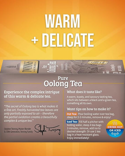 Twinings Pure Oolong Tea Individually Wrapped Bags, 20 Count (Pack of 6), Warm, Nutty Flavour & Golden Colour, Caffeinated, Enjoy Hot or Iced, 120 Teabags