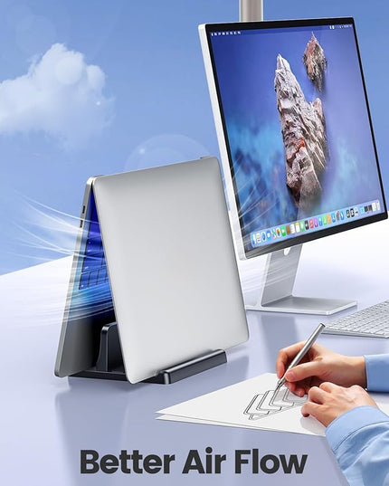 Vaydeer Vertical Laptop Stand Holder Organizer Plastic Adjustable Desktop Notebook Dock Space-Saving 3 in 1 for All MacBook Pro Air,Mac,HP,Dell,Microsoft Surface,Lenovo,up to 17.3 inches (Black)