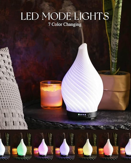 Porseme 150ml Essential Oil Diffuser Glass Color Changing Aroma Air Diffusers Aromatherapy Ultrasonic Cool Mist Humidifier 6 Running Hours Waterless Auto-Off for Sleeping Yoga Office Spa (Pure White)