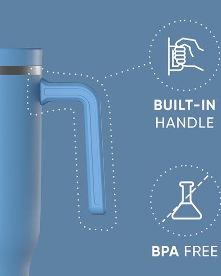 Hydrapeak Voyager 40 Oz Stainless Steel Tumbler with Handle, Insulated Water Bottle With Straw & Lid, Cupholder Friendly Reusable Travel Mug (Maya)