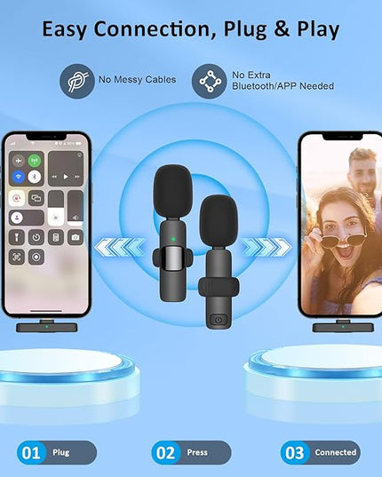 MAYBESTA Wireless Mini Microphone for iPhone Android Phone: Lavalier Lapel Recording Mic for Tiktok YouTube Podcast Interview(Dark Black)