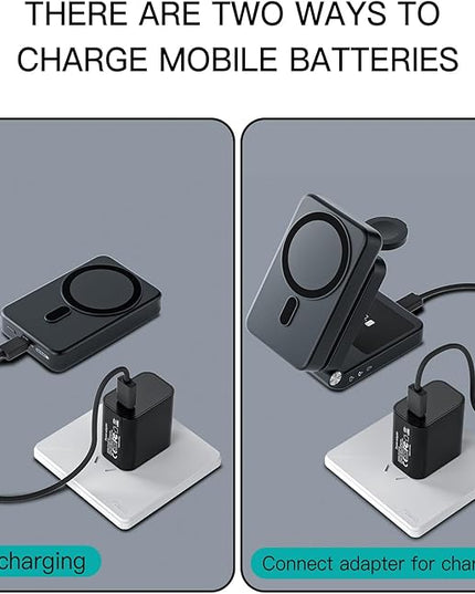 HUOTO 3 in 1 Foldable Magnetic Wireless for iPhone Charging Station,10000mAh Portable Charger Power Bank with Stand for MagSafe Battery Pack for iPhone 17/16/15/14/13/12 Series/Apple Watch/Air pods