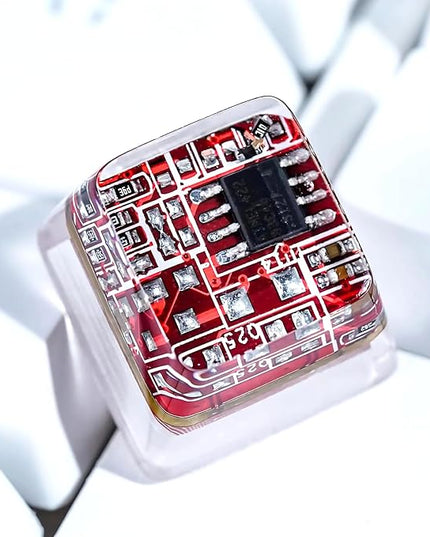 Red Circuit Board Artisan Keycap R1 OEM Profile Custom Keycaps 1U ESC Handmade Gaming Resin Key Cap Cherry MX Switch Compatible Mechanical Keyboard Tech Lover Gift