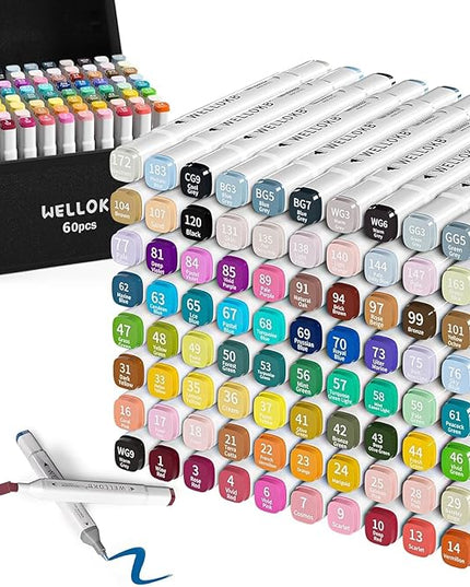 Alcohol Markers, 60 Dual Tip Permanent Art Markers for Coloring, Illustrations, and Sketching, Includes Case for Easy Storage, Alcohol, Based Ink Ideal for Book Painting and Card Making