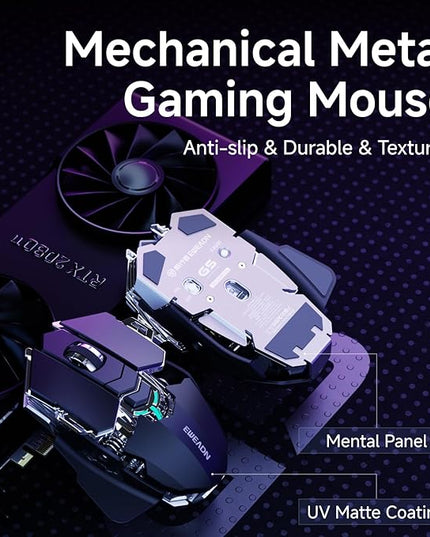 EWEADN G5 Wireless gaming mouse, 12800 Adjustable DPI RGB Mouse with 6 Backlit Modes, Rapid Fire Key, 9 Programmable Macro Buttons, Rechargeable Bluetooth Mouse for PC/Mac/Laptop - Black