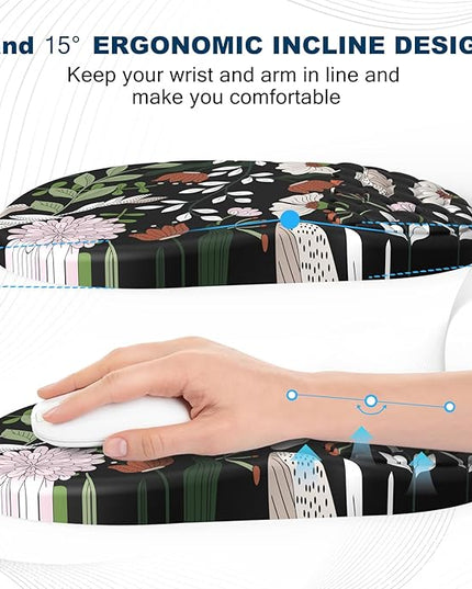 Ergonomic Mouse Pad and Keyboard Wrist Rest with Massage Design, Space-Saving Mouse Pad Wrist Support, Memory Foam Wrist Rest with Non-Slip PU Base for Computer Desk, Multiflora