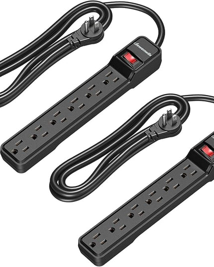 DEWENWILS 2-Pack 6-Outlet Power Strip Surge Protector, 6Ft Long Extension Cord, UL Listed, Low Profile Flat Plug, 15 Amp Circuit Breaker, 500 Joules, Wall Mount, Black