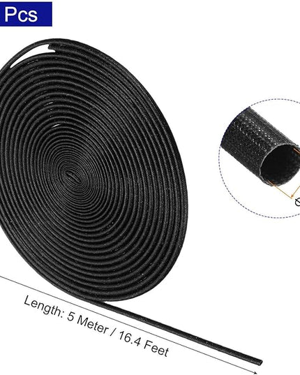 MECCANIXITY 5Pcs Wire Insulation Braid Fire Sleeve,16.4Ft-1.5mm ID Black, High Temp Silicone Coated Fiberglass Sleeving for Automotive Hose Lines Electrical Wiring