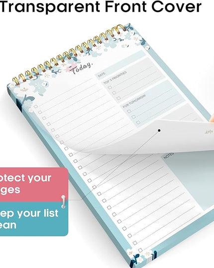 Taja To Do List Notepad - To Do List Notebook for Work with 52 Sheets, 9.8" x 6.5", Undated Daily Planner Perfect for Daily Tasks and Goal Setting, Notepad Suitable for Office, Home & School - Blue Breeze