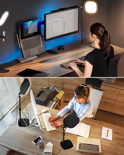 2 Packs Video Conference Lights for Zoom Meeting, LitONES Podcast Lighting Kit for Working from Home Office, Desktop Video Light with Stand and Phone Holder CRI 97.8