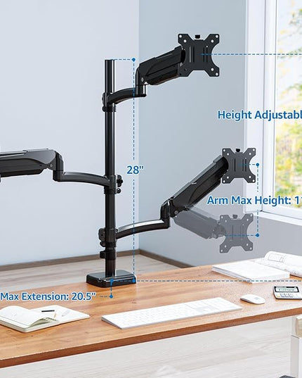 Triple Monitor Mount Fits Max 32" Computer Screen, Holds up to 17.6lbs Each Arm, 3 Monitor Desk Mount, Triple Stand with Tilt Swivel Rotation, VESA Mount 75/100mm