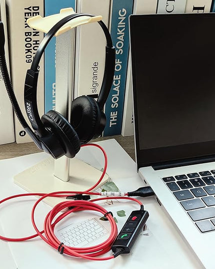 Callez Wired USB Headset with ENC Dual Noise Cancelling Mics, On-Ear Computer Headset for PC Laptop, Professional Work Headphones for Home Office Teams Skype Zoom Call Center, MS Teams Call Control
