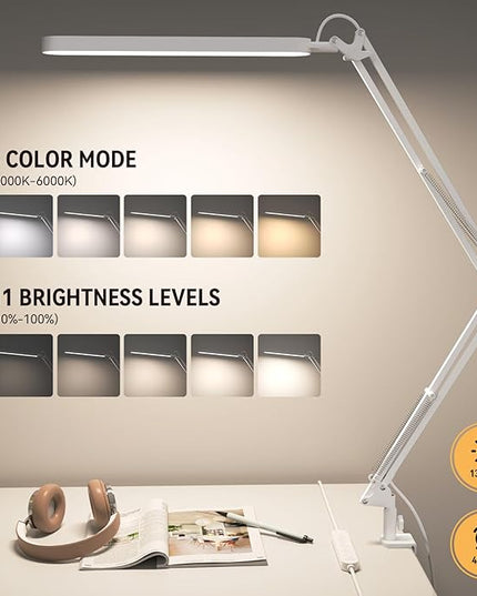 SKYLEO Led Desk Lamp - 31.5" Desk Light - 5 Color Modes X 11 Brightness Levels - Adjustable Swing Arm - Timmer & Memory Function - 12W Study Lamp - White