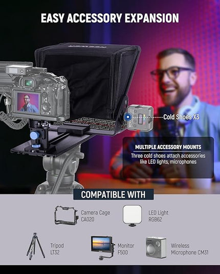 Neewer Teleprompter with Arca Type Camera Mount, Cold Shoes, RT113 Remote Teleprompter App, Online Teaching/Vlogger/Live Streaming Prompter for iPad Tablet, Assembly Free, X12II
