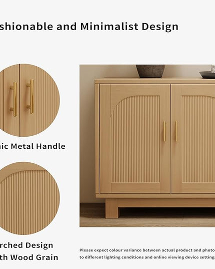 Maggym 63" Sideboard Buffet Cabinet with Storage, 4-Door 2-Tier Storage Cabinet, Multi-Use Organizer for Living Room & Dining Room, Oak