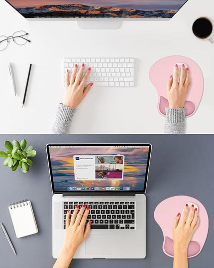 ITNRSIIET Ergonomic Mouse Pad, Cushioned Gel Wrist Rest, Non-Slip Base, Smooth Surface, Cute Multi-Color, 9.5 x 8.2 in, Pink Accent