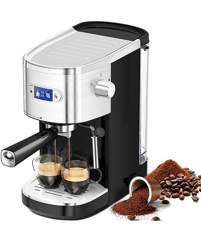 Espresso Machine 20 Bar, Professional Stainless Steel Coffee Maker with LCD Display, Steam Wand, 45oz Removable Water Tank, for Espresso, Cappuccino, Latte at Home or Office, Black