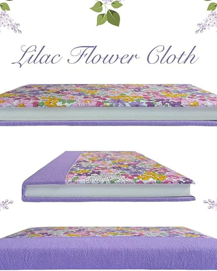 Purple Journal for Women, Floral Notebook, A5, 6x8, Lined Page, Hardcover Notebook, Lay Flat, Flower Printed Cover, Cotton Fabric, Writing Journal, Reading Notebook, Lilac Gifts