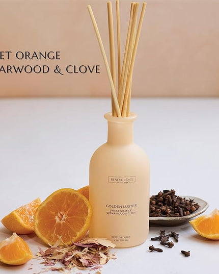 Benevolence LA Reed Diffuser - Orange, Cedarwood & Clove | Home Fragrance Diffuser for Home & Bathroom | Long-Lasting Scent Sticks - Malibu Sands Collection