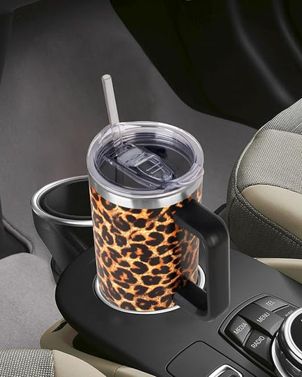 SYACOT 40 oz Tumbler with Handle and Straw Stainless Steel Insulated Tumbler Leak Proof Lid and Straw Lid Reusable Travel Mug Coffee Mug Cup Dishwasher Safe Keep Drinks Cold and Hot (Leopard)