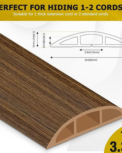 Floor Cord Cover 3.3FT Cord Covers for Wires on Floor Protect Wires & Prevent Trip Hazards, Easy to Cut for Home, Office, School, Concerts, Cavity W0.6in x H0.32in