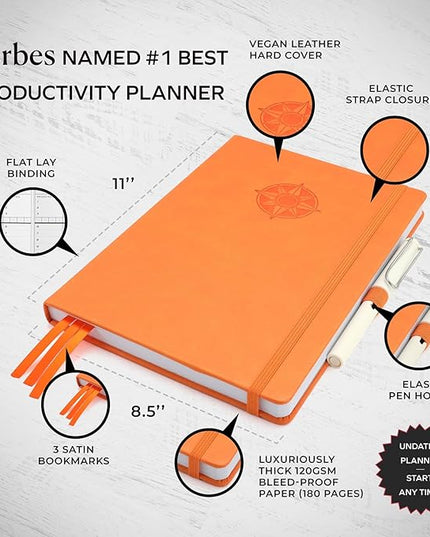 Smart Planner Pro – Undated Daily Planner – Large A4 – Achieve Goals & Increase Productivity with Weekly, Monthly, Work Sections - Organizer Diary with Back Pocket, 3 Satin Bookmarks & Pen Holder