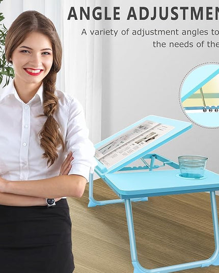 Laptop Desk for Bed Couch,Lap Desk for Laptop,Portable Laptop Stand for Desk,Small Adjustable Laptop Desk,Foldable Bed Table for Laptops and Writing, Bed Tray Table with Cup Holder(Blue)