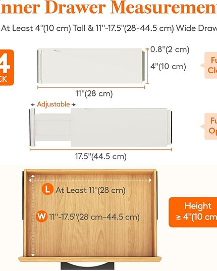 Lifewit 14 Pack Drawer Dividers 4" High, 11-17" Adjustable Drawer Organizers for Clothes, Expandable Dresser Separators in Bedroom/Bathroom/Kitchen/Fridge/Office Organization and Storage, Beige