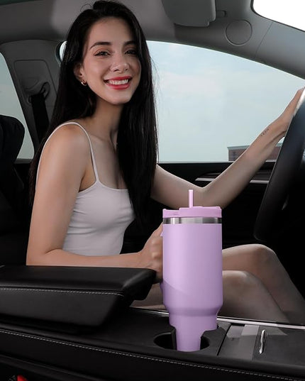 40oz Tumbler with Handle,Double Wall Vacuum Reusable Stainless Steel Insulated Water Bottle,With Leak Proof lid and Straw for Iced or Cold Beverages (Lavender Purple)