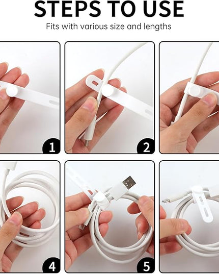 Oligei 25 Pcs Silicone Cable Ties, Cable Ties Reusable, High Elasticity Cord Wraps for Electrical Cords, Cord Organizer for Earphone, Phone Charger(White)