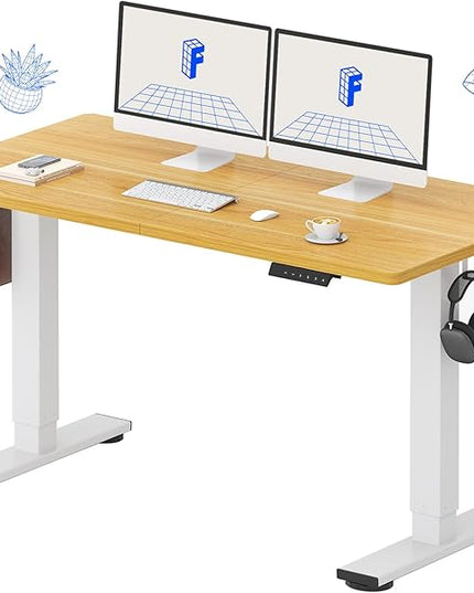 FLEXISPOT Standing Desk Electric Height Adjustable Desk with 55 x 24 Inch Splice Board, Home Office Computer Workstation, Maple Top + White Frame
