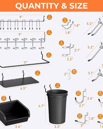 INCLY 48x36 Inch Metal Peg Board Kit with 1/4" Pegboard Hooks Accessories, 6PCS Peg Board Panels and 234PCS Black Pegboard Wall Organizer Tool Storage System for Garage Workbench Shed