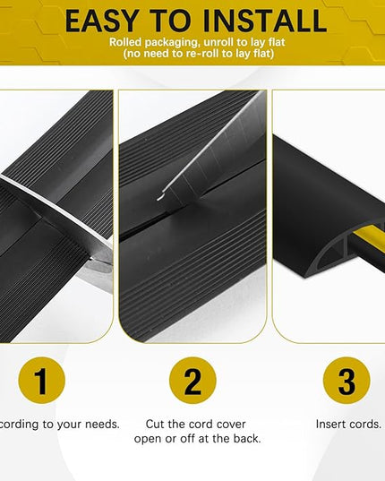 Floor Cord Cover 10FT Cord Covers for Wires on Floor Protect Wires & Prevent Trip Hazards, Easy to Cut for Home, Office, School, Concerts, Cavity W0.6in x H0.32in
