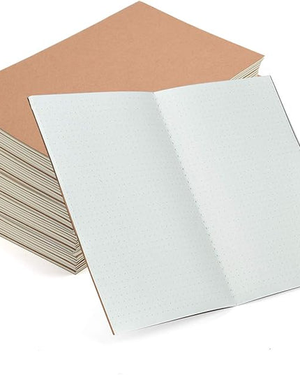 Coopay 24 Pack Journal Notebooks Kraft Brown Cover Dot Grid Bullet Notebooks for Travelers Office Home School Business, A5 Size - 8.3 x 5.5 Inches, 60 Pages