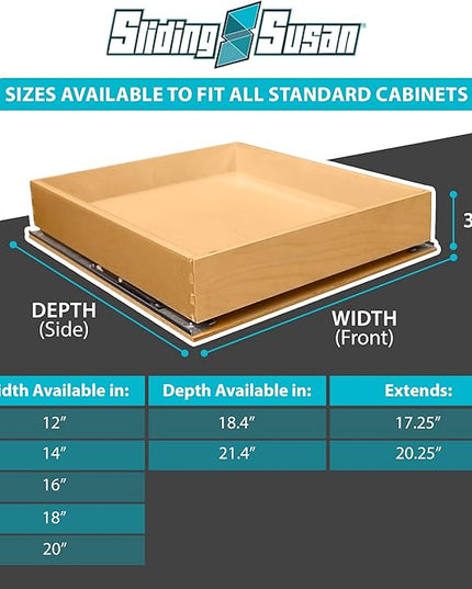 SlidingSusan Pull Out Drawer Organizer for Cabinets, Gliding Soft Close Shelves for Kitchen, Pantry, Bathroom, & Storage Organization, 9 Ply Baltic Birch, 16 Inch Wide x 18 Inch Deep
