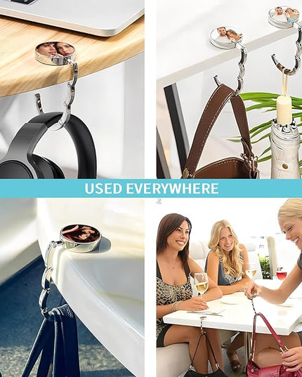 elesories Custom Purse Hook for Table with Personalized Photo, Foldable Purse Hanger & Table Bag Holder for Travel, Portable Purse Hook for Desk, Custom Purse Hangers for Women