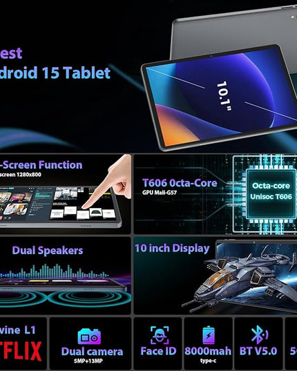 2026 Android 15 Tablet with Keyboard, 26GB RAM, 256GB ROM(2TB Expand), 10 inch tablet with Octa-core, Gemini AI, 8000mAh, 2.4G/5G WiFi, BT 5.0, 5MP+13MP, Tablets with Case, Mouse, Stylus (Black Case)
