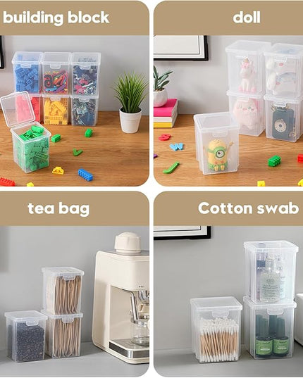 10 Pack Small Clear Storage Bins with Lids - Stackable Plastic Organizer Boxes for Crafts, Art Supplies, Jewelry, Beads, Office Tools - 3.5x3.5x4.5 Inch, Square Medium