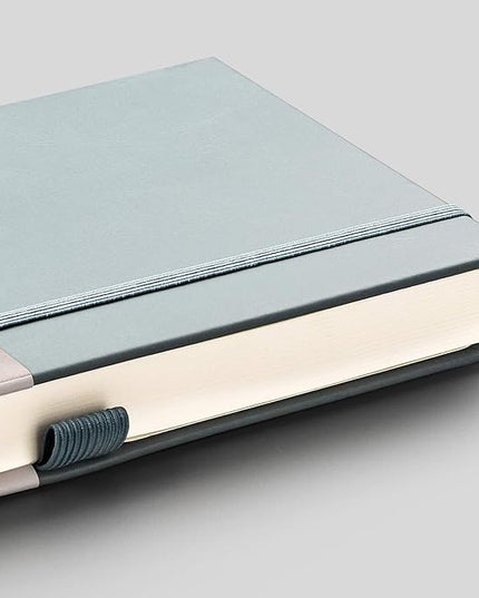 EMSHOI Dotted Notebook - 256 Pages A5 Dotted Grid Journal Notebook,120gsm Thick Paper,16 Perforated Pages, Smooth PU Leather, Inner Pocket,5.75'' × 8.38''-GrayBlue