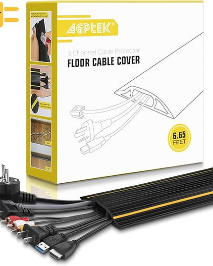 AGPTEK Heavy Duty Floor Cable Cover Cable Protector, 6.5 Ft Floor Cord Protector 3 Channels Floor Cord Cover (Mid Channel 0.93") Contains Cords, Cables and Wires, Good for Office, Home, or Outdoor