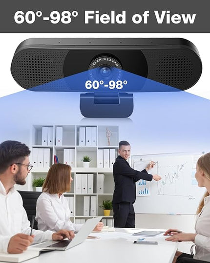 EMEET C980 PRO 3-in-1 1080P Webcam with Microphone and Speaker, 60°-98° Wide Angle Webcam w/ 4 Noise Cancel Mics, 2 Speakers, Auto Low Light Correction W/Cover, USB Camera for Online Conference/Class