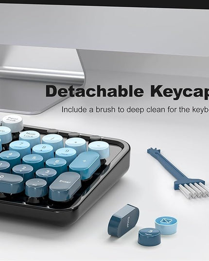 MOFII Wireless Keyboard and Mouse Combo, Full Size 2.4G Plug and Play Typewriter Retro Round Computer Keyboard and Mouse Set for Windows, Computer, Desktop, PC, Notebook - (Black Blue Gradient)