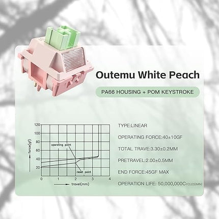 Outemu White Peach V3 Pro Slient Switches,5 Pin 40gf Quiet Pre-lubed Dustproof Linear Switch,Suitable for MX Mechanical Gaming Keyboards(90Pcs)