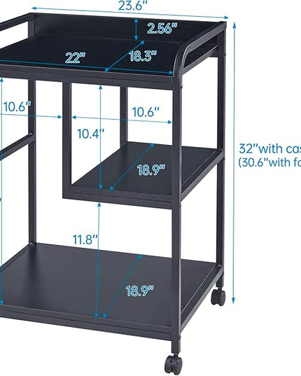 Printer Stand with Storage Shelf for Home Office Organization, 22 x 18 Inch Large Printer Table with Wheels, Shredder Stand, CPU Stand, Rolling Cart for Host Computer, PC Tower, Desktop- Black