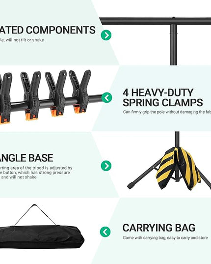 T-Shape Portable Backdrop Stand, 6.5x3.2ft Adjustable Photo Background Stand Kit, Sturdy Small Back Drop Holder with 4 Spring Clamps, Carry Bag for Parties, Photography and Video Studio