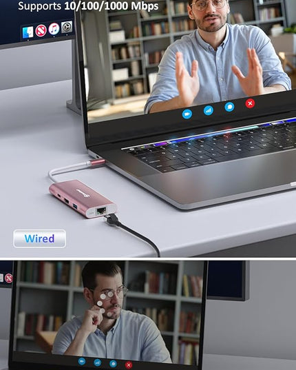 UtechSmart USB C Hub, Ethernet Multiport Adapter 6 in 1 USB C to HDMI Dock Compatible for MacBook Pro/Air, Chromebook, Dell XPS, HP and Type C Devices (Gigabit Ethernet 100W PD 4K HDMI USB 3.0) Pink