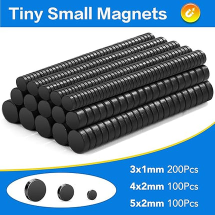 TRYMAG Black Small 400Pcs Rare Earth Magnets, 3 Different Sizes Tiny Mini for Crafts, Small Round Fridge Magnets for Miniatures, Refrigerator, Office, Kitchen, Cabinet
