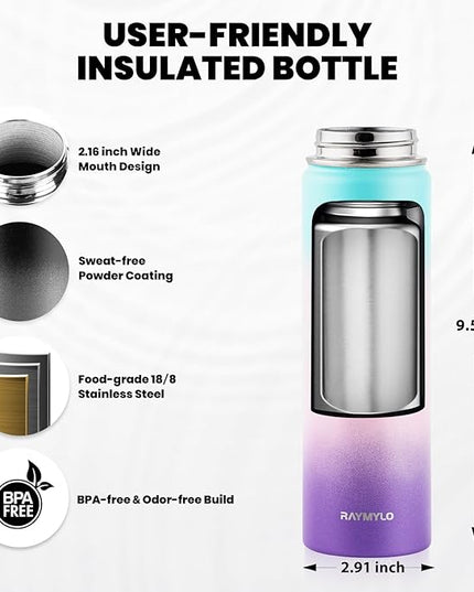 Insulated Water Bottle 20 oz, Triple Wall Vacuum Stainless Steel (Cold for 48 Hrs), Leak Proof & Non-BPA, Kids Water Bottle Jug for School with Straw Spout Lids, Hydrangea